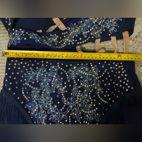 Navy and Silver Fringe Ballroom Rhythm Dance Dress - Picture 7 of 9